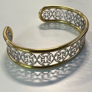 Rustic Cuff - Gold and Silver Cross Pattern Bracelet